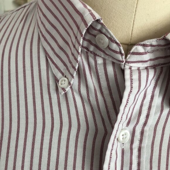 Lands End Oxford Tall Men’s Shirt in red stripe. PolyCotton Made in USA 🇺🇸 - Picture 7 of 12